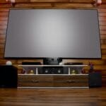 Modern home theater system with surround sound and large screen